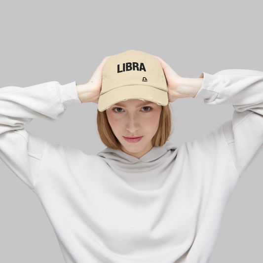 Libra Zodiac Unisex Distressed Cap – Trendy Astrology Hat for All Genders