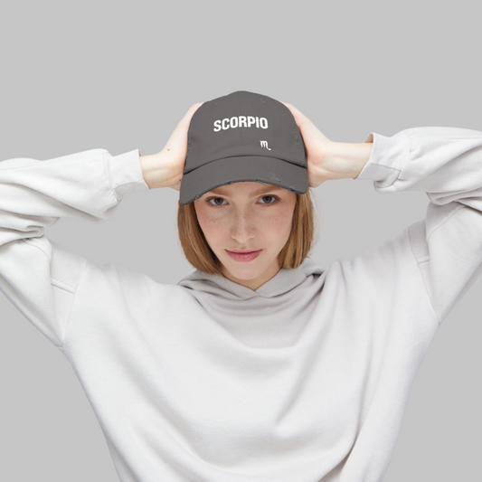 Scorpio Zodiac Unisex Distressed Cap – Trendy Astrology Hat for All Genders