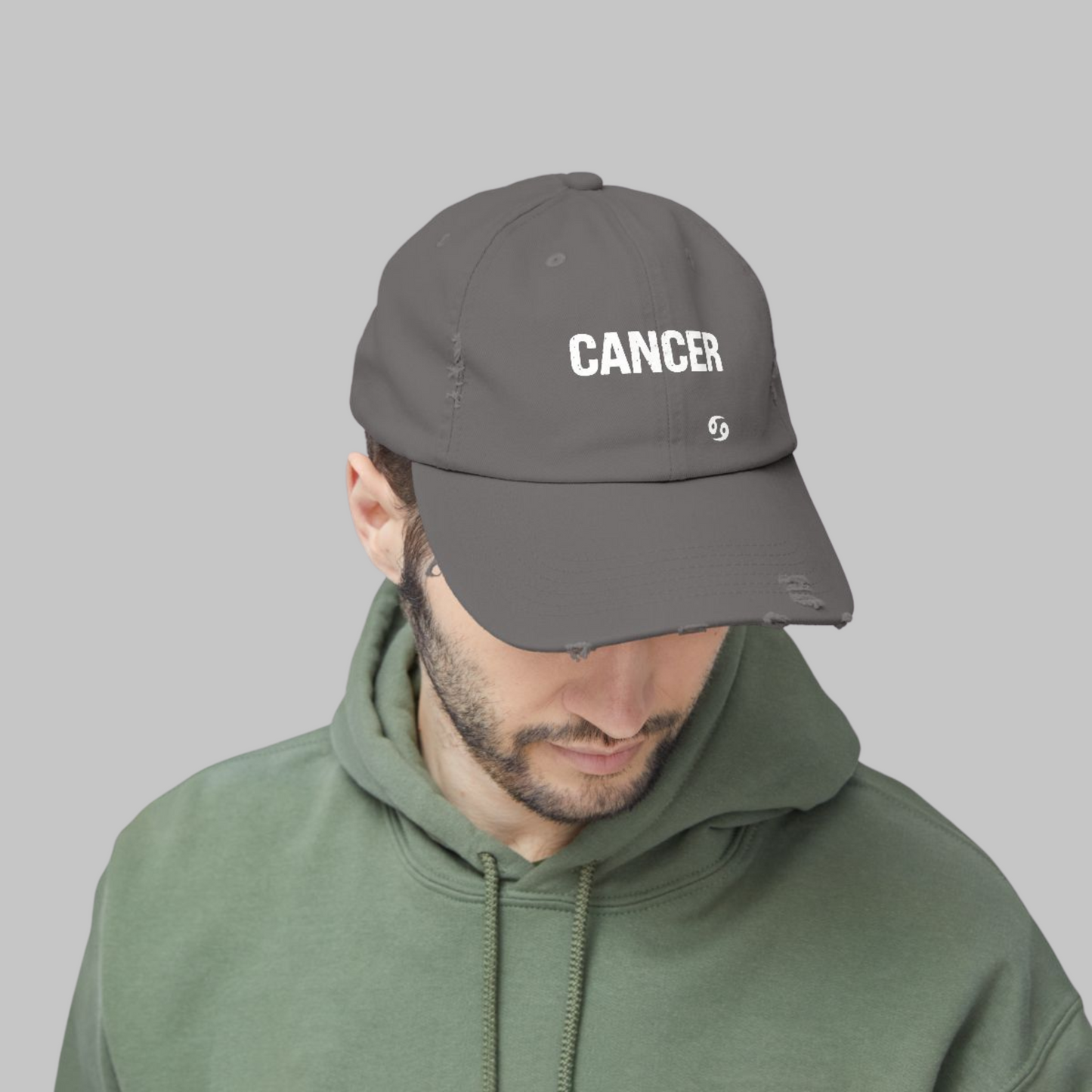 Cancer Zodiac Unisex Distressed Cap – Trendy Astrology Hat for All Genders