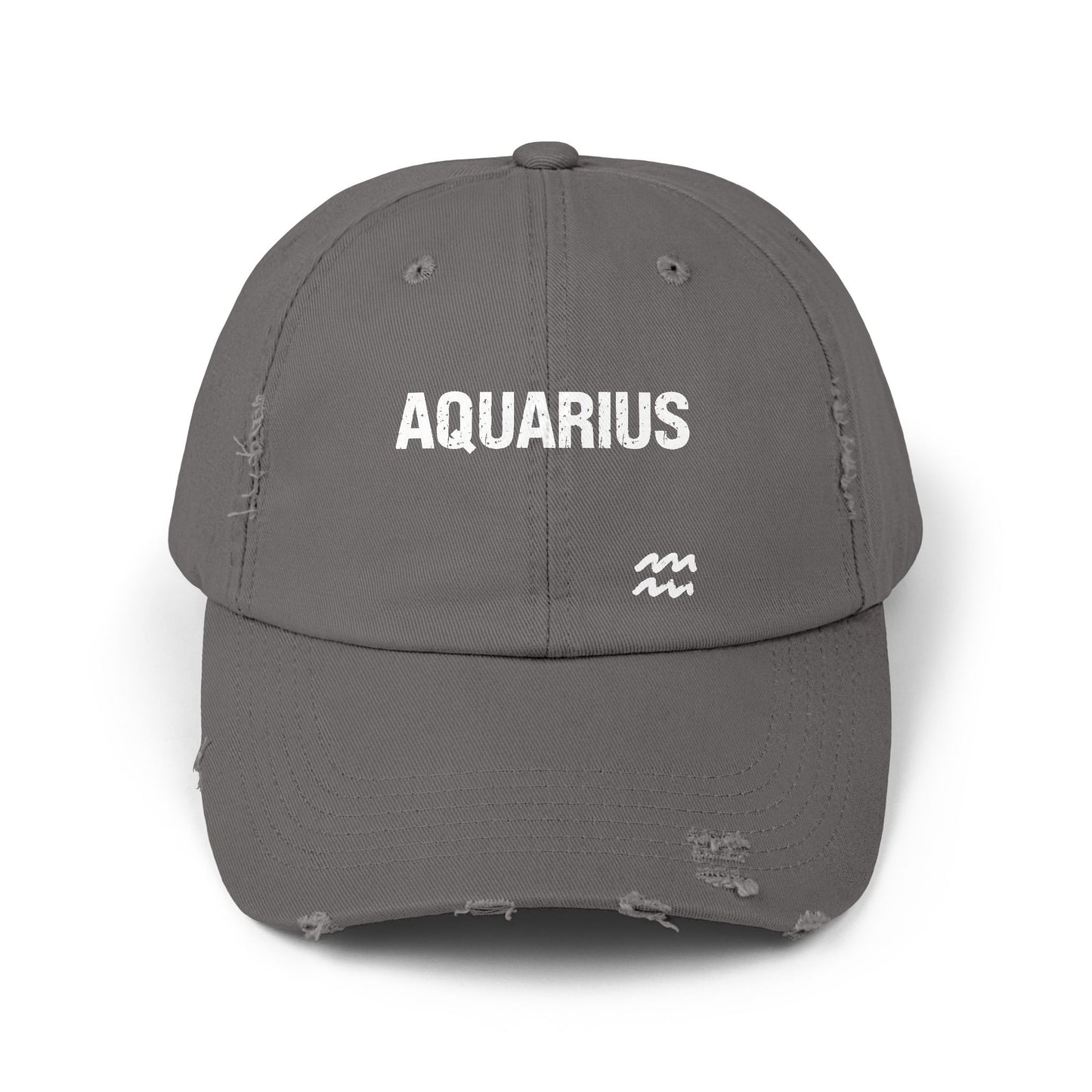 Aquarius Zodiac Unisex Distressed Cap – Trendy Astrology Hat for All Genders