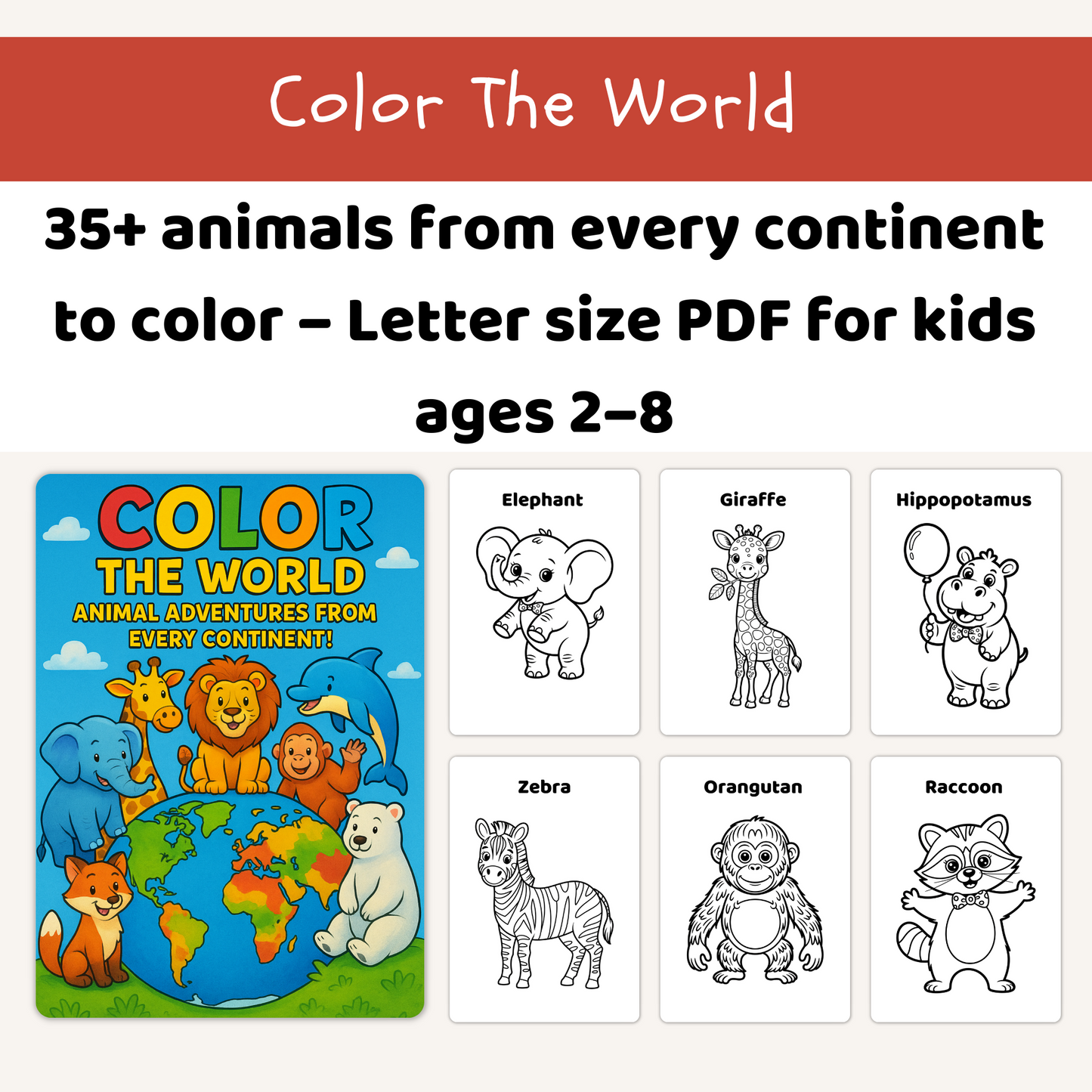 World Animal Coloring Book – Learn and Play (Ages 2–8)