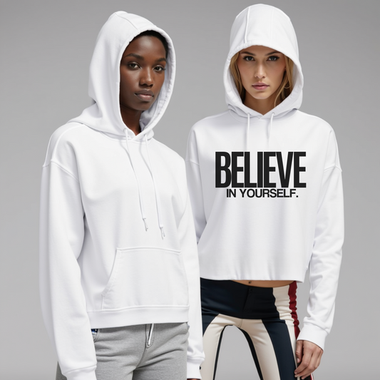 Believe in Yourself Women’s Cropped Hoodie – Stylish, Comfortable, and Effortlessly Chic