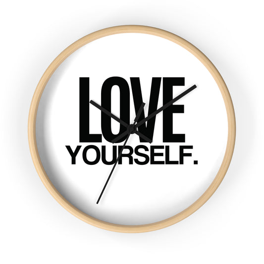 Love Yourself Wall Clock – Stylish 10” Silent Wooden Frame Clock | Modern Home & Office Décor