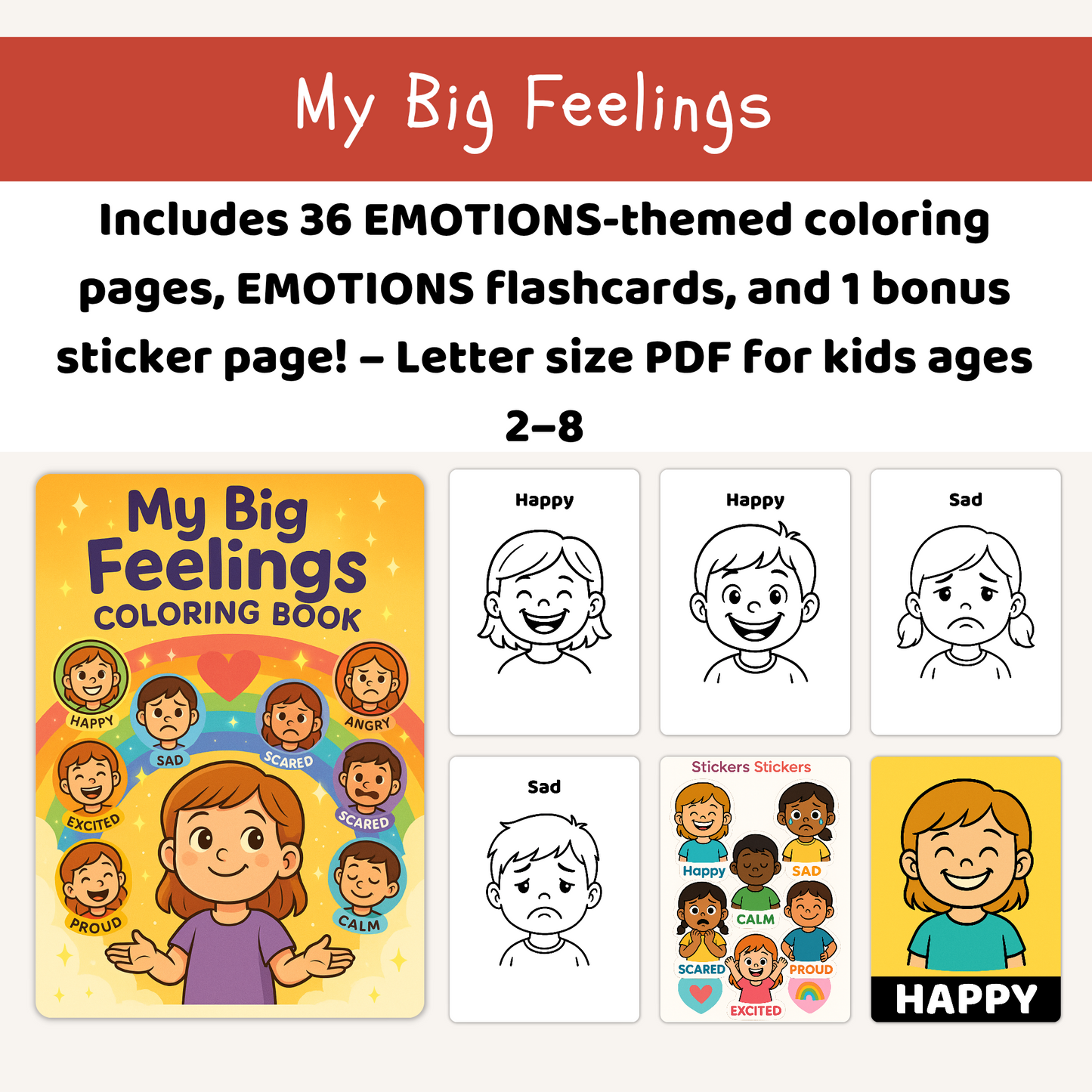 My Emotions Coloring Book – Fun Learning Through Feelings! (+ Bonus Flashcards)