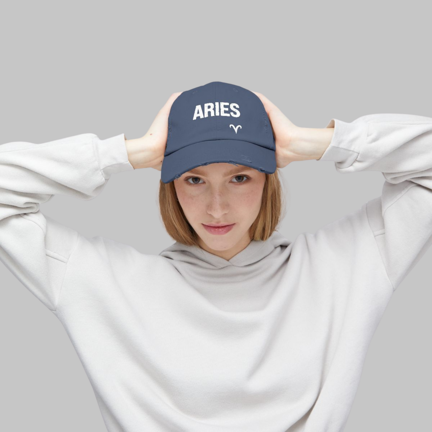 Aries Zodiac Unisex Distressed Cap – Trendy Astrology Hat for All Genders