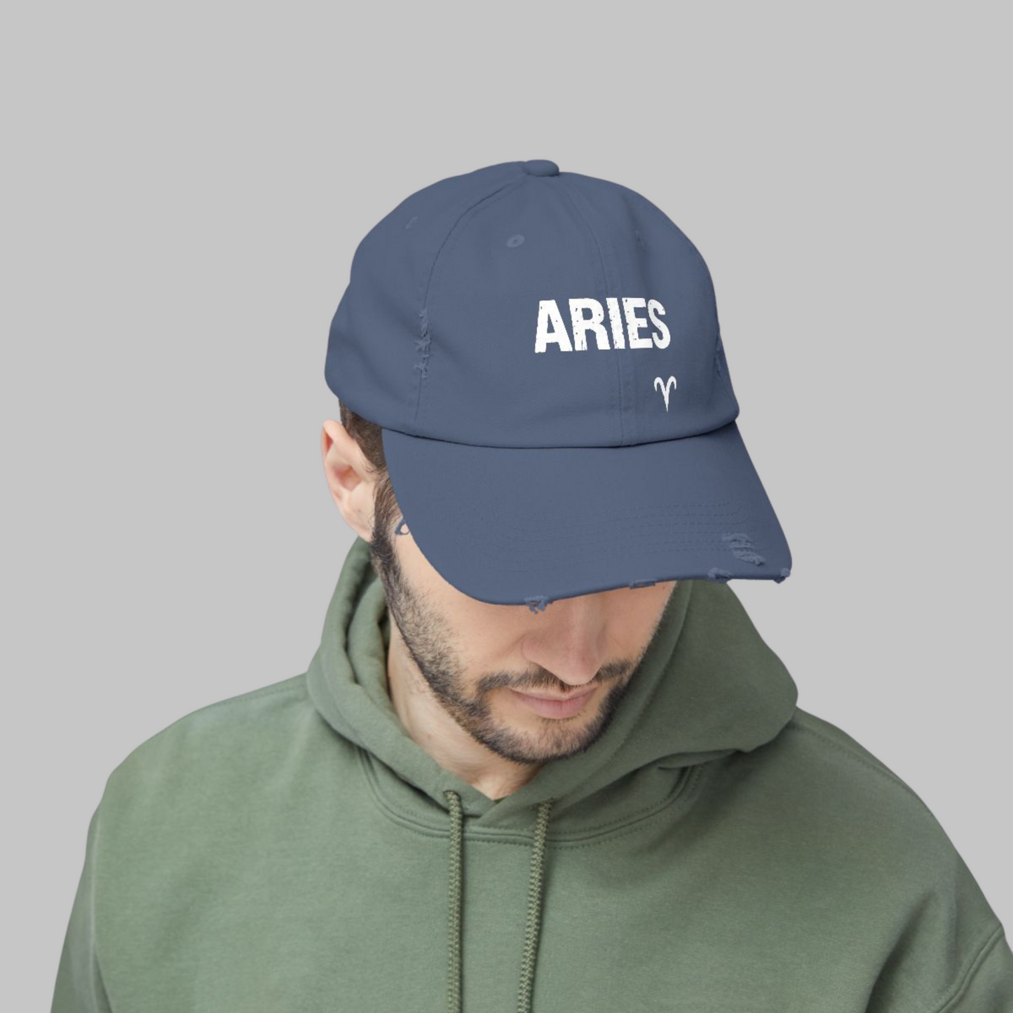 Aries Zodiac Unisex Distressed Cap – Trendy Astrology Hat for All Genders