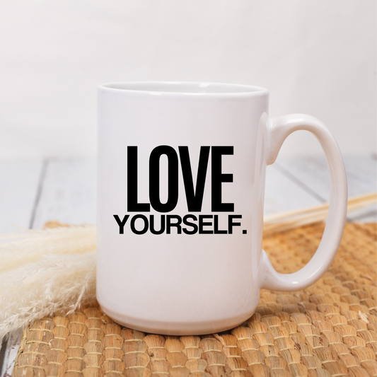 Love Yourself Ceramic Mug – Inspirational Coffee Cup 15oz | BPA-Free, Microwave & Dishwasher Safe